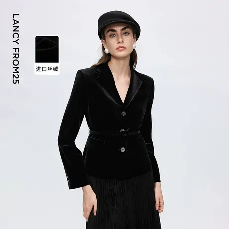 朗姿丝绒收腰气质优雅老钱风上衣高级感通勤西装女2025年冬季新款图片