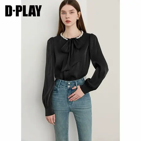 DPLAY【珠光星辰系列】2025年秋季新款黑色衬衫女长袖衬衣上衣商品大图