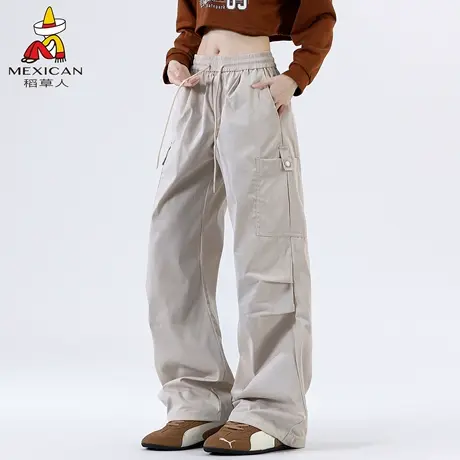 稻草人美式工装裤女2025新款秋冬款高腰显瘦直筒阔腿休闲运动裤子商品大图