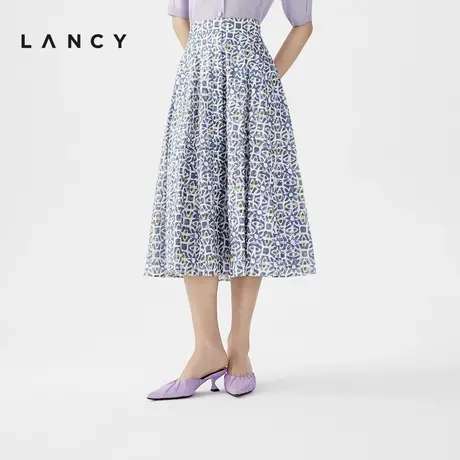 LANCY/朗姿2024夏季新款法式棉质印花半身裙女气质减龄高腰A字裙图片