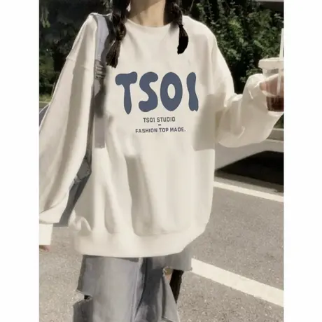 早秋季字母套头卫衣女圆领落肩韩版学生慵懒风设计感小众无帽上衣商品大图