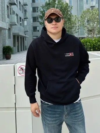 大依无忧秋新款大码男装落肩廓版潮胖子加肥加大男士连帽卫衣帽衫图片