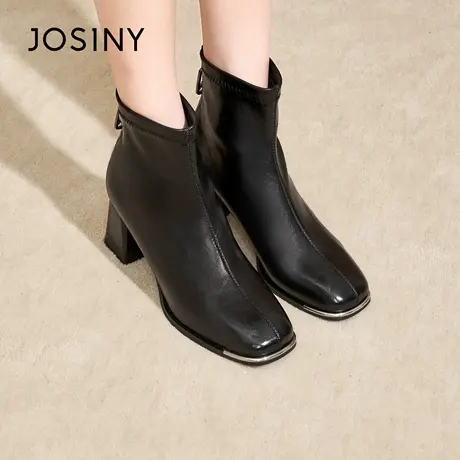 卓诗尼2025秋冬新款粗跟短筒靴时尚舒适切尔西靴潮流后拉链时装靴图片