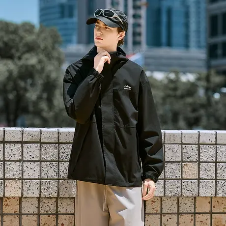 唐狮秋季新款男外套男连帽净色冲锋少年上衣短款防水外套男潮TM图片