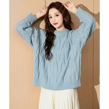 唐狮新款毛衣女圆领绞花套头净色内搭针织女士毛衣毛线衫潮wpTD商品大图