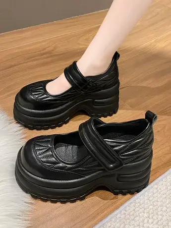 玛丽珍高跟小皮鞋女春秋松糕厚底增高魔术贴乐福鞋小众高级感单鞋商品大图