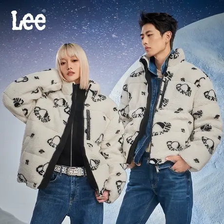 LeeXLINE23秋冬新品舒适版白色仿羊羔绒立领男女同款面包羽绒服图片