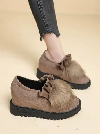 狐狸毛毛毛鞋女懒人瓢鞋2023秋冬新款平底孕妇外穿韩版百搭豆豆鞋商品大图