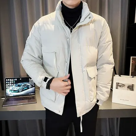 冬季新款棉服外套男ins纯色休闲高级轻熟风立领防寒加厚冬装棉袄图片