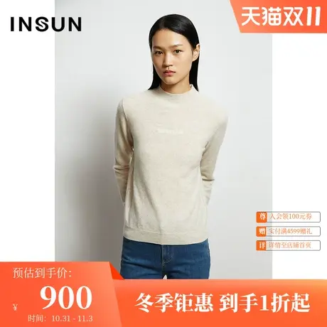 恩裳春秋季商场同款简约半高领山羊绒保暖宽松短款毛针织衫图片