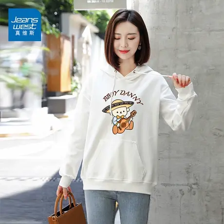 真维斯卫衣女吉他印花2023新款可爱连帽上衣宽松舒适遮肉长袖上衣图片