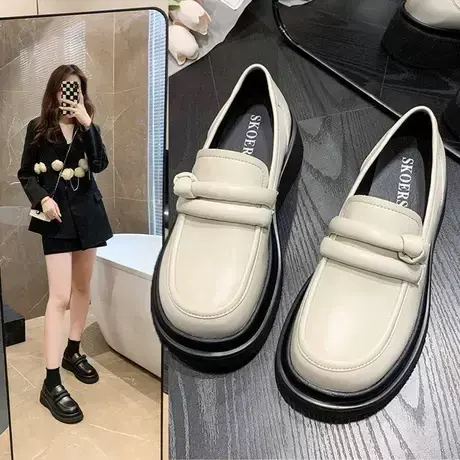 法式甜酷小皮鞋女英伦风2023夏季新款学生百搭一脚蹬厚底乐福单鞋商品大图