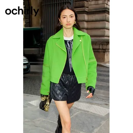 【七七酱专享】欧时力 100%纯羊毛呢外套 新款冬机能风设计感夹克图片