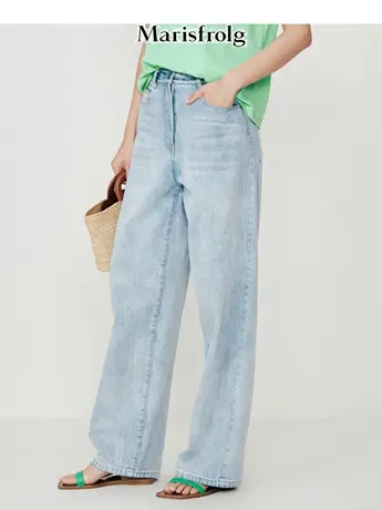 【言选好物】玛丝菲尔牛仔裤夏季新款口袋刺绣水洗复古直筒裤女图片