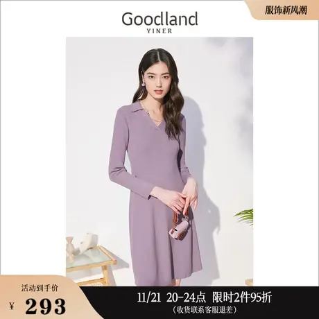 Goodland美地女装秋季长袖包臀裙法式polo连衣裙图片