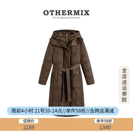 othermix 【90%白鹅绒】羽绒服女2023冬季新款中长款加厚保暖外套商品大图