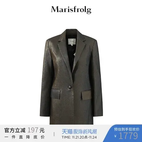 【意大利进口面料】玛丝菲尔冬季新款中长款金色通勤西装外套图片