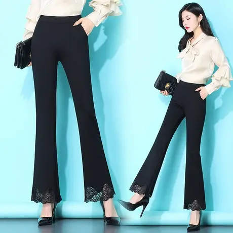 九分微喇叭裤女2024春秋新款高腰宽松直筒裤子蕾丝显瘦阔腿休闲裤商品大图