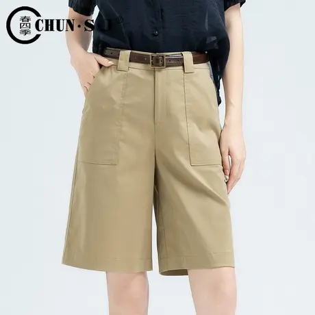 冰丝五分裤夏季女薄款高腰2025新款卡其色休闲工装短裤天丝中裤商品大图