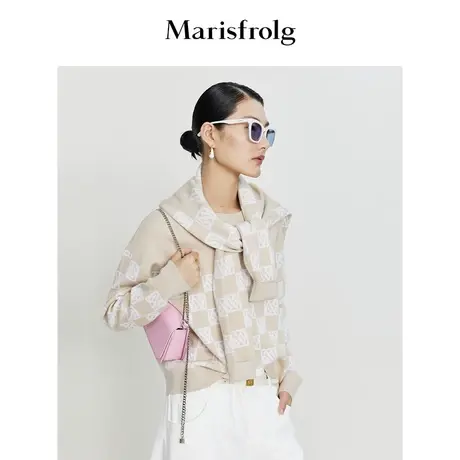 【纯羊毛针织衫】玛丝菲尔针织衫2023春季新款棋盘格套头毛衣图片