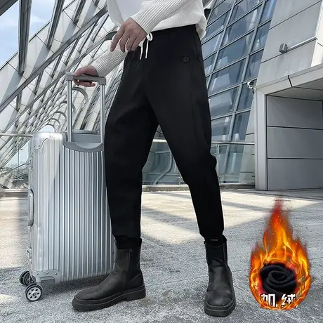 冬季送机个性加绒加厚保暖束腿裤学生卫裤潮牌潮流ins男士休闲裤商品大图