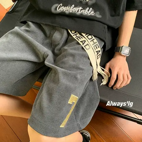 刺绣短裤男夏季潮牌oversize宽松直筒美式篮球运动五分休闲裤子男商品大图