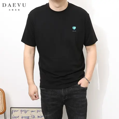 DAEVU春秋新款高弹舒适潮胖子大号加肥加大码圆领男士短袖卫衣商品大图
