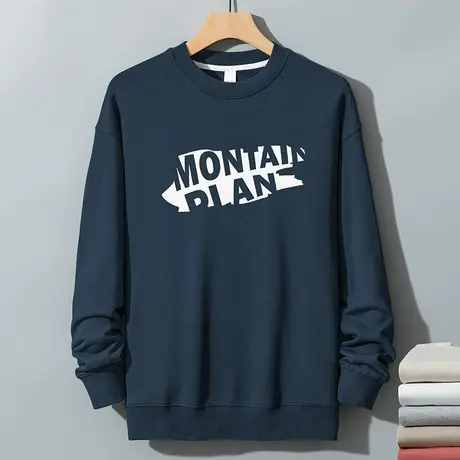 350g重磅卫衣男秋冬加绒加厚宽松圆领无帽长袖t恤摇粒绒日系潮流商品大图