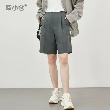欧小仓 奶茶系列 春夏薄款西装裤 帅气百慕大短裤 通勤单褶五分裤商品大图