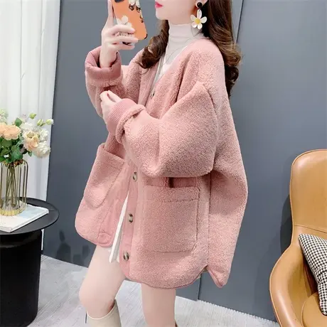 温柔风奶系穿搭羊羔毛外套女2023年新款宽松百搭加厚休闲时尚上衣图片