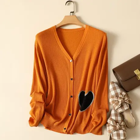 春装2024新款宽松大码针织羊毛开衫女V领外搭长袖显瘦外套毛衣女商品大图