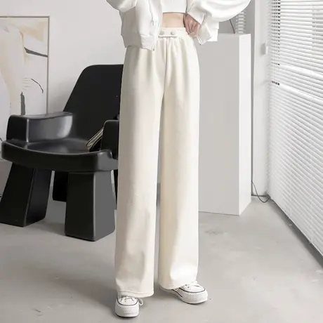 雪尼尔阔腿裤女春秋高腰垂感宽松直筒加绒秋冬白色灯芯绒拖地长裤图片