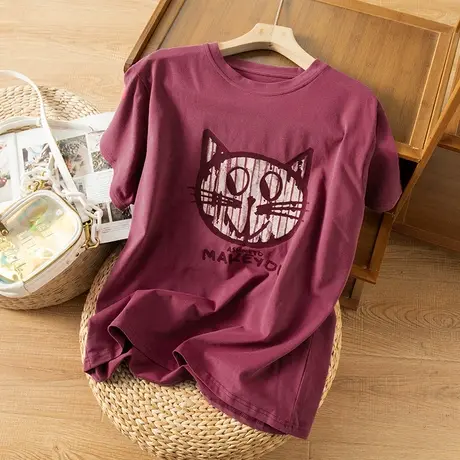 享永子短袖棉质T恤女印花卡通图案宽松显瘦百搭上衣2023春夏新款商品大图