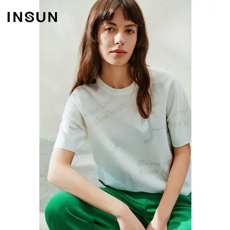INSUN恩裳线上专选夏季宽松印花天丝混纺针织衫图片