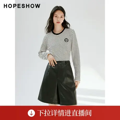 【直播专享】秋季条纹绣标落肩圆领一手长上衣90123320209红袖商品大图