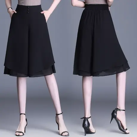 雪纺五分裤阔腿裤女中裤夏2023新款高腰显瘦宽松垂感休闲裙裤短裤商品大图