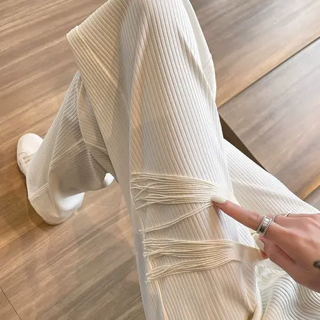 米白色阔腿裤女秋季2025年新款高腰垂感直筒宽松抽绳休闲拖地裤子商品大图