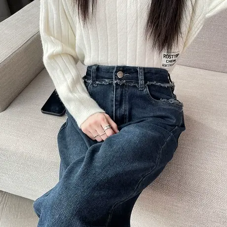 老爹牛仔裤女2024年春秋新款高腰阔腿宽松显瘦复古百搭直筒长裤潮商品大图