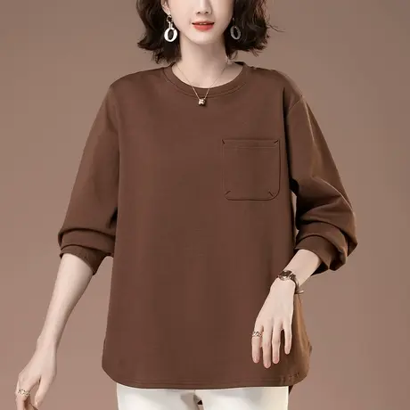 长袖t恤女春秋新款加肥加大码女装宽松中年妈妈休闲遮肚子打底衫图片