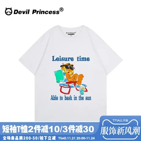 学院风卡通ins潮牌正肩宽松白色短袖t恤女2024年夏季新款半袖上衣商品大图