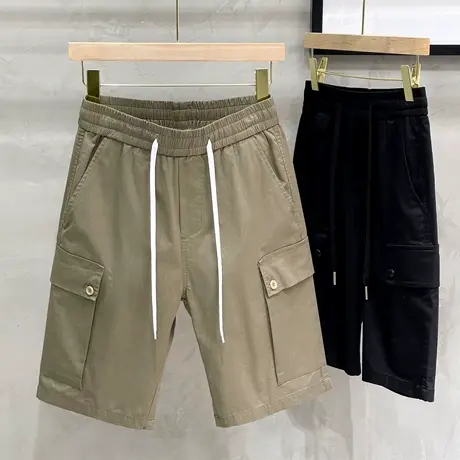 工装短裤男夏季日系潮牌中裤余文乐宽松休闲卡其色潮流外穿五分裤商品大图