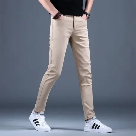 2023新款男士卡其色休闲牛仔裤男款秋冬高档高端潮牌裤子修身小脚商品大图