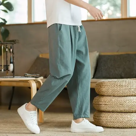 夏季薄款九分裤男士休闲裤宽松纯棉裤子大码胖子9分裤运动裤百搭商品大图