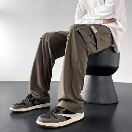 美式工装裤男夏季高街潮牌宽松阔腿直筒拖地裤百搭潮流休闲长裤子商品大图