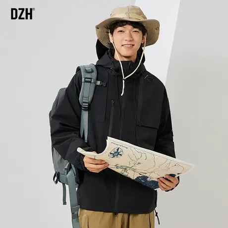 男士黑色机能冲锋衣外套男秋季潮牌户外登山服2023新款飞行员夹克商品大图