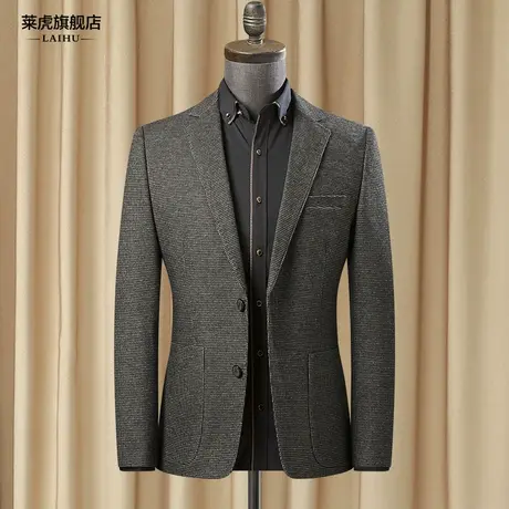 春秋季休闲西装男士单件上衣修身韩版格子英伦呢子小西服男外套潮图片
