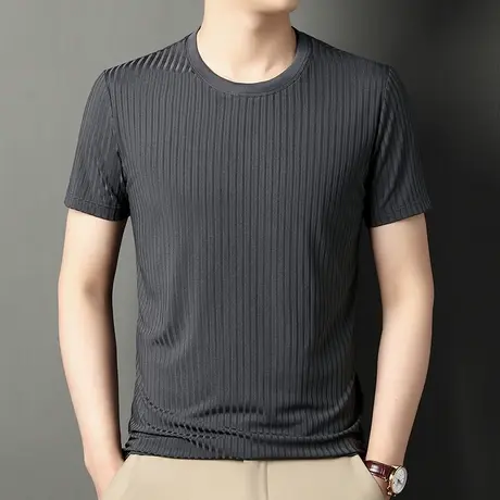 夏季男士短袖t恤男健身体恤圆领时尚运动上衣男款冰丝半袖速干衣商品大图