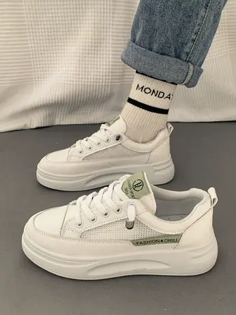 韩版厚底小白鞋女2023春秋季新款百搭网面透气板鞋增高休闲运动鞋商品大图