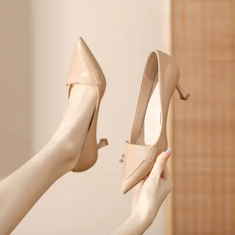 高跟鞋女2024年新款秋季百搭尖头设计感小众气质女士软皮细跟单鞋商品大图