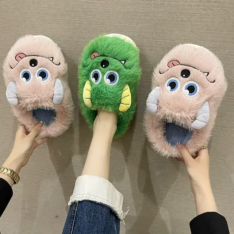 棉拖鞋女可爱卡通家居室内ins情侣怪兽防滑保暖拖鞋冬季外穿棉鞋商品大图